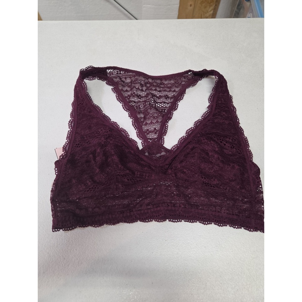 Victoria's Secret Lace Bralette Burgundy Maroon Wireless Racerback Stretch Sheer